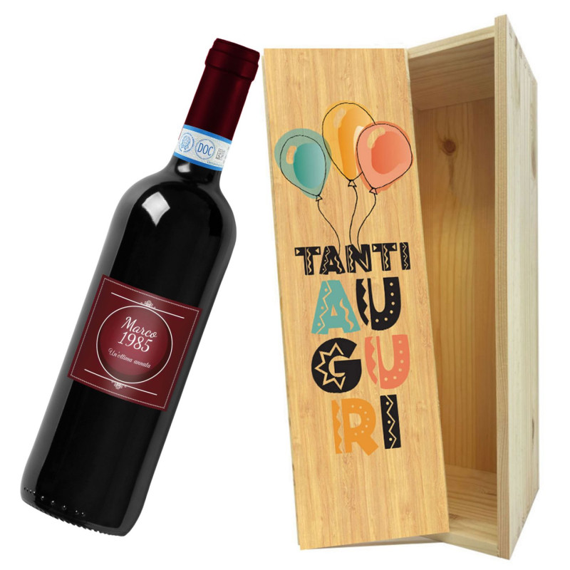 Bottiglia personalizzata con cassetta in legno