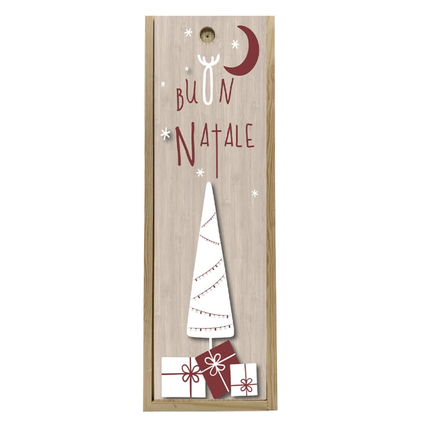 Scatola in legno 1 bottiglia 0,75 L - Buon Natale, albero e regali - 2