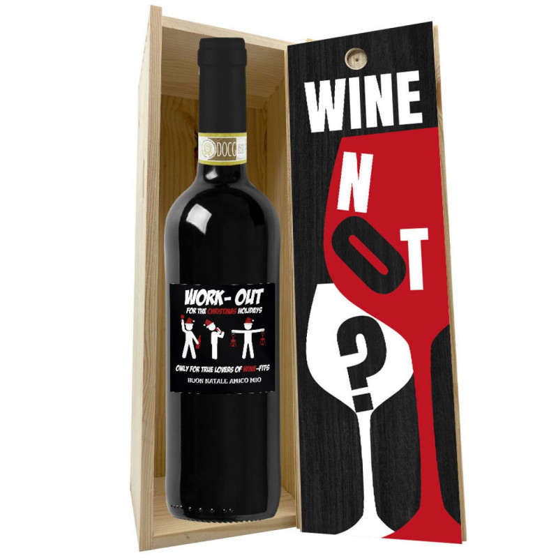 Bottiglia personalizzata con cassetta in legno per Natale