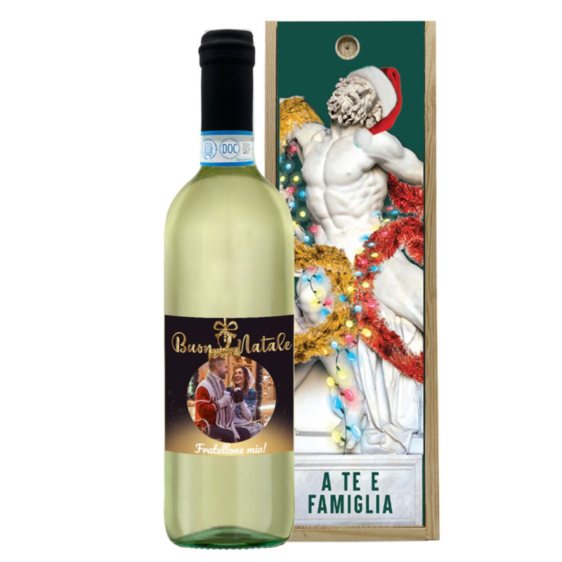 Pinot Grigio - Bottiglia personalizzata per Natale e cassetta in legno