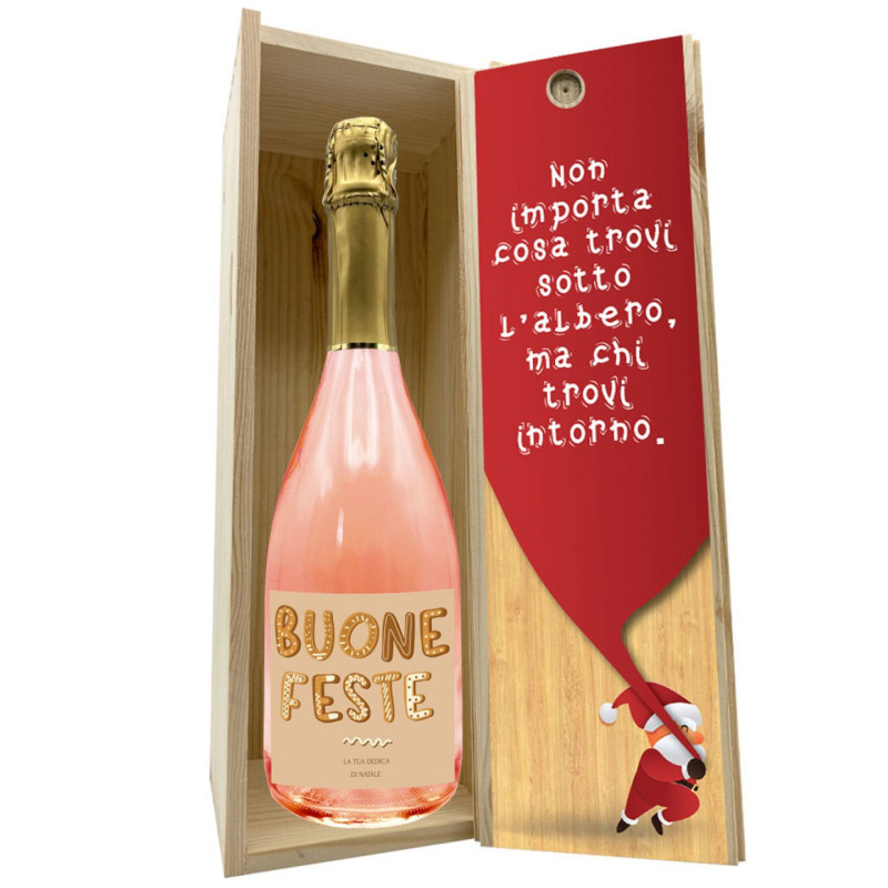 SPUMANTE ANALCOLICO ROSÉ PERSONALIZZATO - Idea regalo con cassetta in legno per Natale