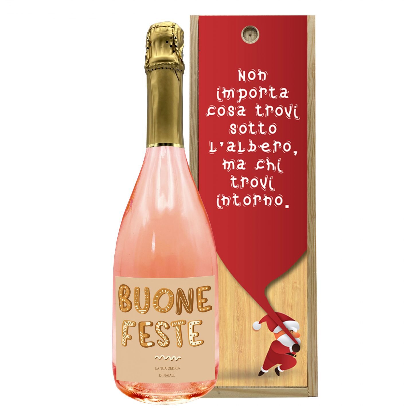 SPUMANTE ANALCOLICO ROSÉ PERSONALIZZATO - Idea regalo con cassetta in legno per Natale - 3