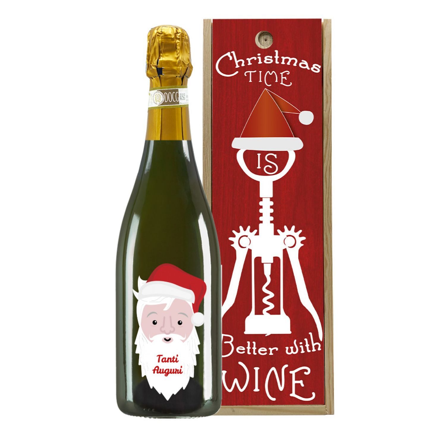 Spumante Dolce - Bottiglia per auguri di Natale con cassetta in legno - 2