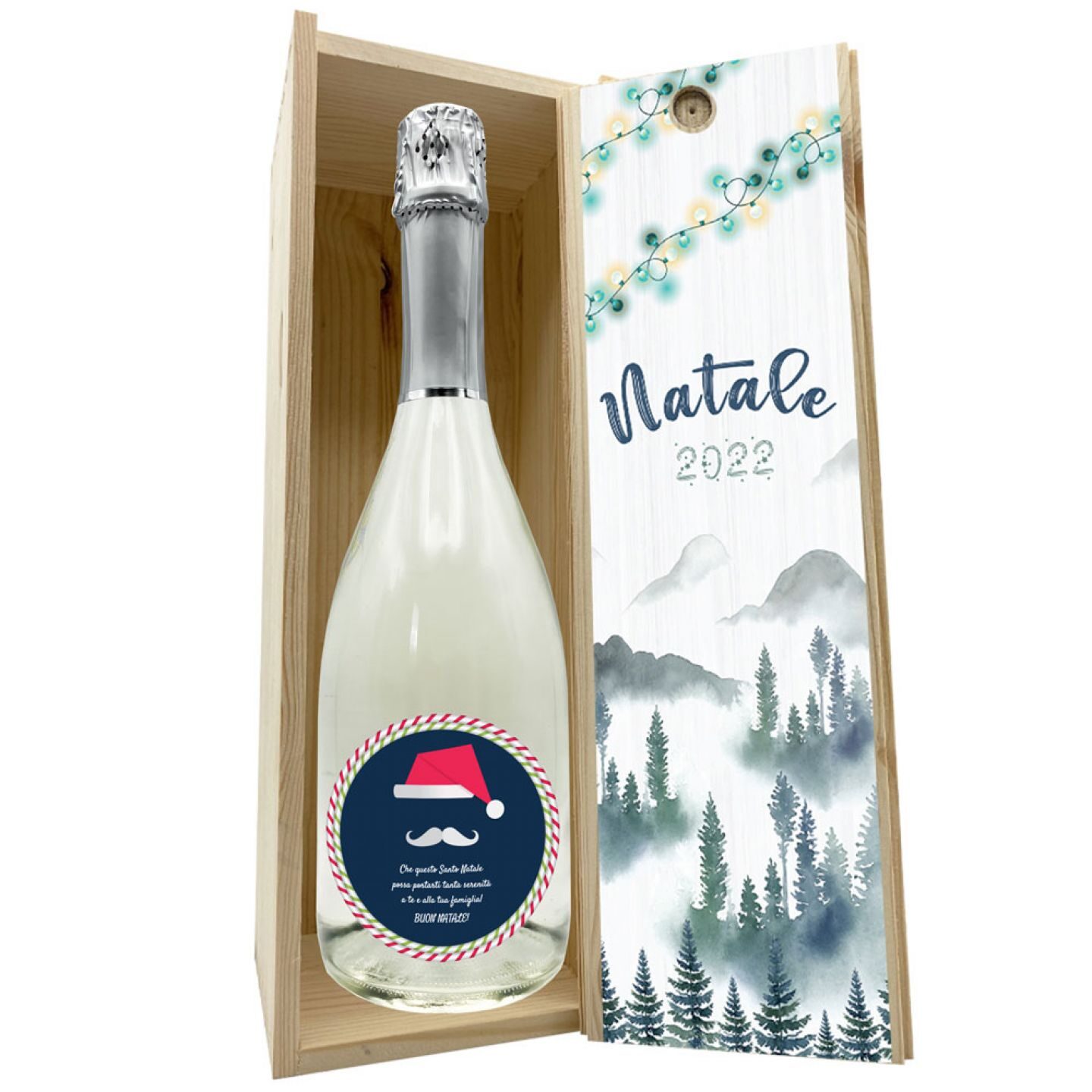 SPUMANTE ANALCOLICO PERSONALIZZATO - Idea regalo per Natale - con cassetta in legno - 4