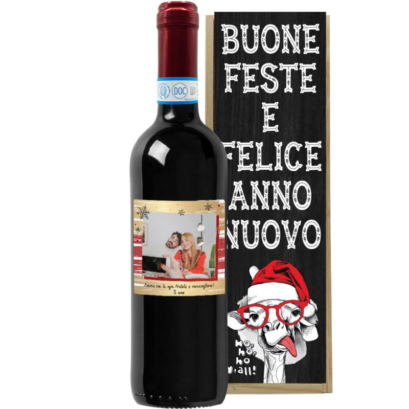 Bottiglia personalizzata con cassetta in legno - idea regalo Natale