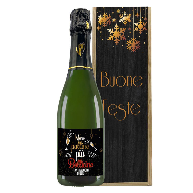 Franciacorta DOCG - Bottiglia personalizzata con cassetta in legno - idea regalo per Natale