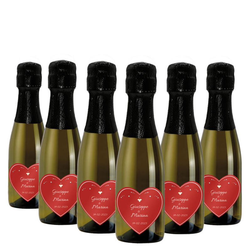 6 Prosecco Mignon personalizzato per San Valentino
