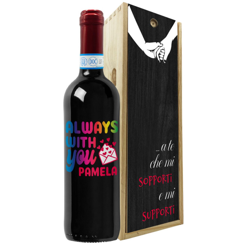 Bottiglia personalizzata con cassetta in legno - idea regalo San Valentino