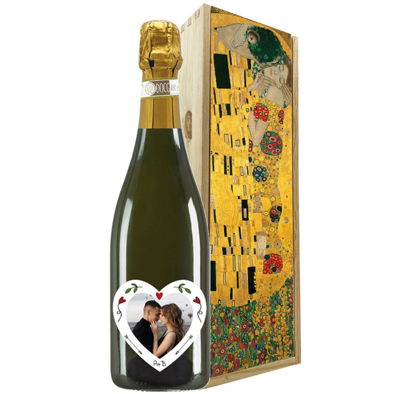 Spumante Dolce per regalo di San Valentino con cassetta in legno
