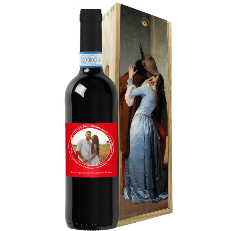 Bottiglia personalizzata con cassetta in legno per San Valentino