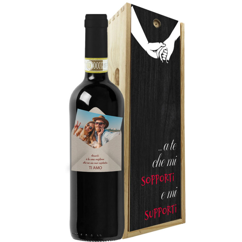 Bottiglia personalizzata con cassetta in legno per San Valentino