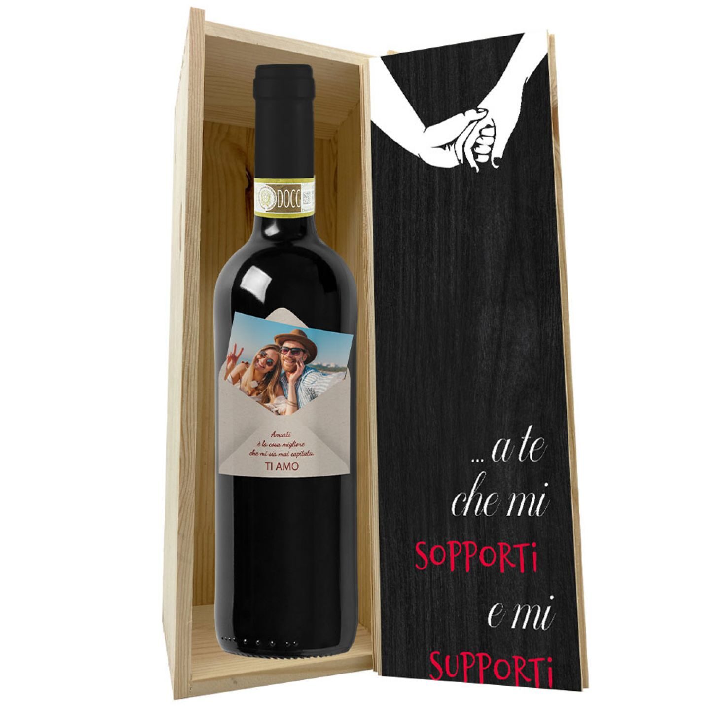 Bottiglia personalizzata con cassetta in legno per San Valentino - 1