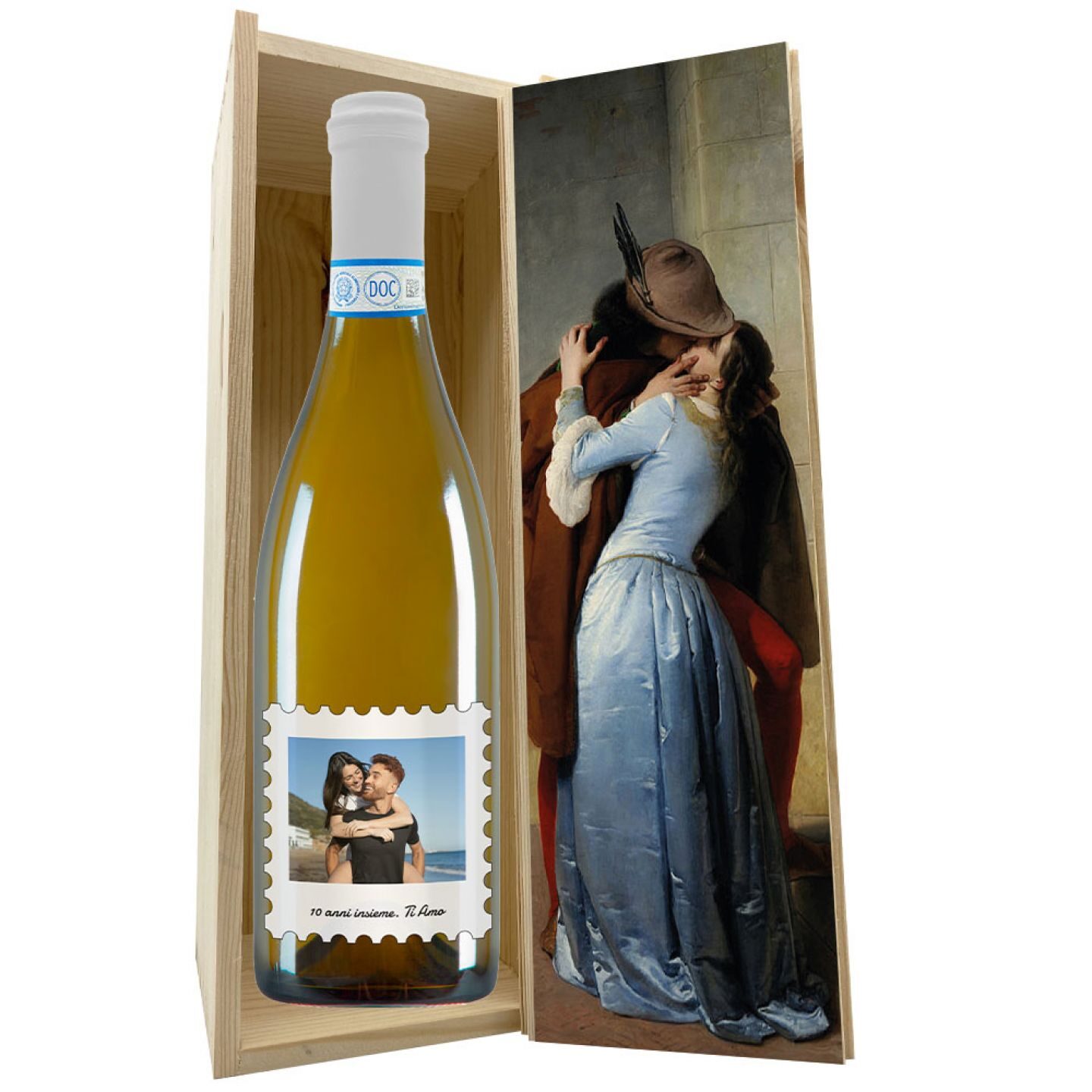 Bottiglia personalizzata con cassetta in legno per San Valentino - 1