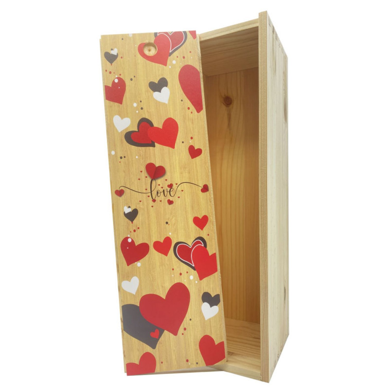 Scatola in legno 1 bottiglia 1.5 L MAGNUM - Adesivo Heart love