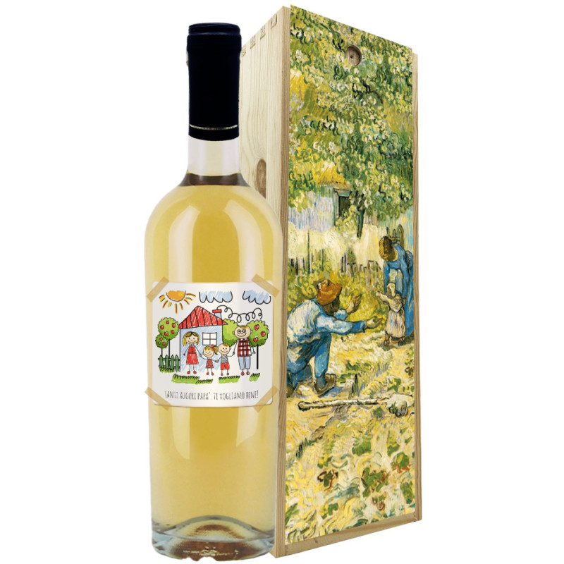 Bottiglia personalizzata e cassetta in legno per la festa del papà