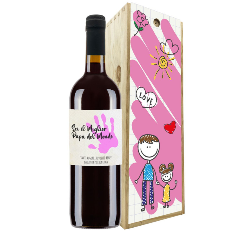 Vino personalizzato per la festa del papà con cassetta in legno