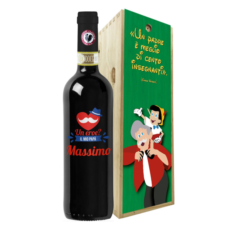 Chianti Classico DOCG - bottiglia e cassetta in legno per la festa del papà