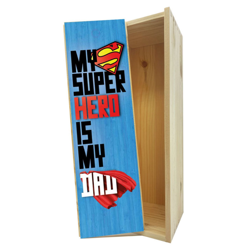 Scatola in legno 1 bottiglia MAGNUM 1,5 L - Adesivo My super hero
