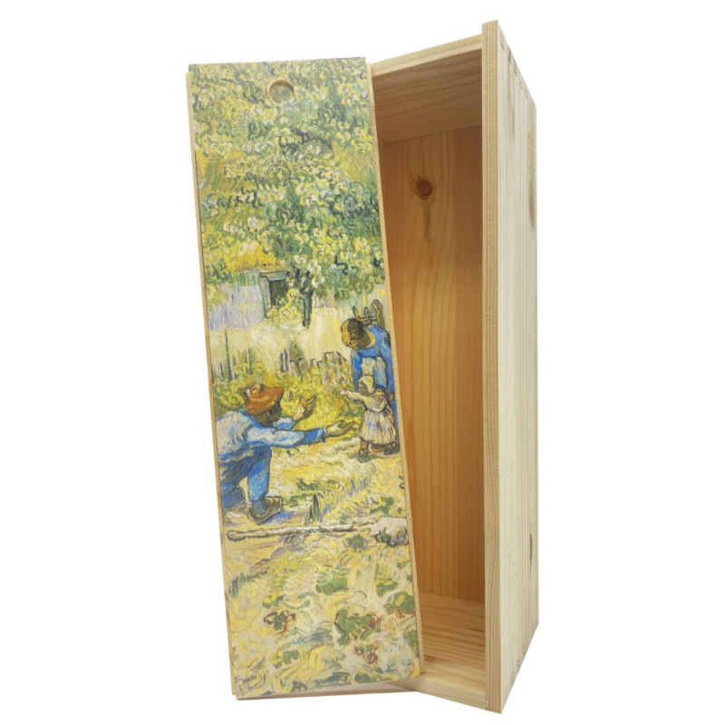 Scatola in legno 1 bottiglia MAGNUM 1,5 L - Adesivo "Primi passi" - Van Gogh