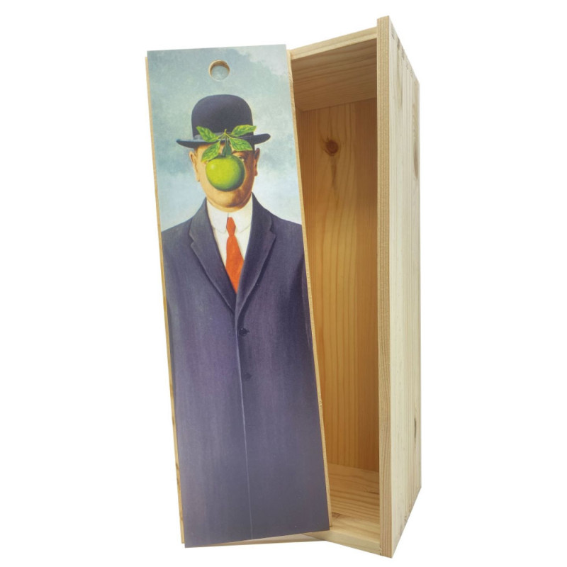 Scatola in legno 1 bottiglia MAGNUM 1,5 L - Adesivo - Il figlio dell'uomo - Magritte