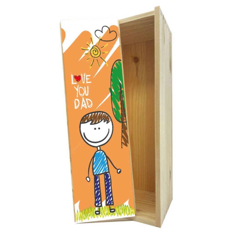 Scatola in legno 1 bottiglia MAGNUM 1,5 L - Adesivo Love You Dad