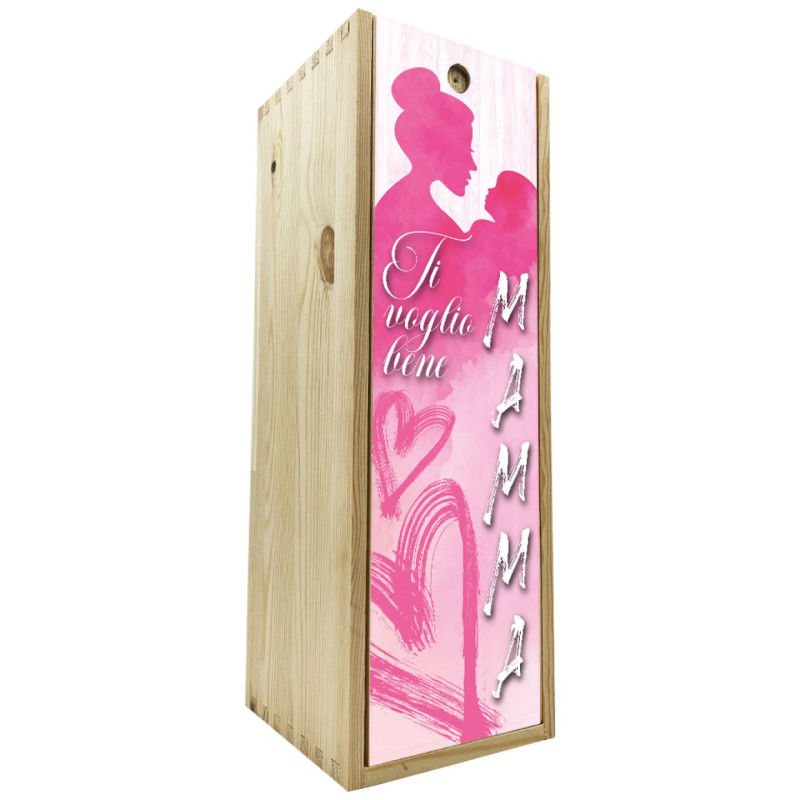 Scatola in legno 1 bottiglia 0,75 L - Ti voglio bene mamma