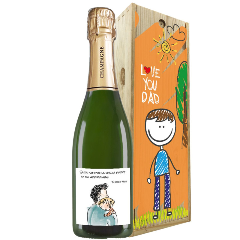 Champagne personalizzato con cassetta in legno per la Festa del Papà