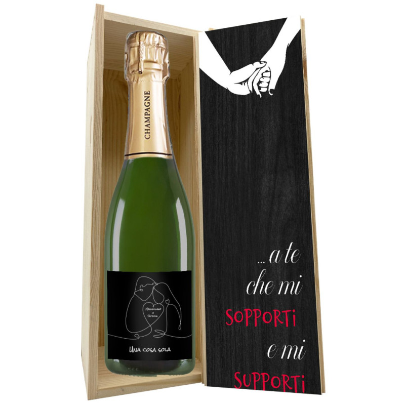 Champagne Brut - Regalo personalizzato per San Valentino con cassetta in legno