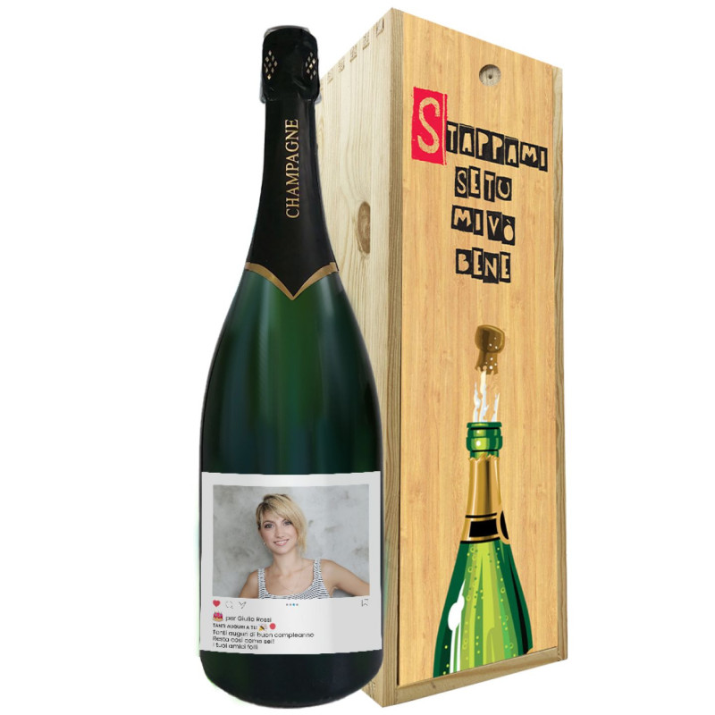 CHAMPAGNE 1.5 lt. - MAGNUM Personalizzato con foto, dedica e cassetta in legno