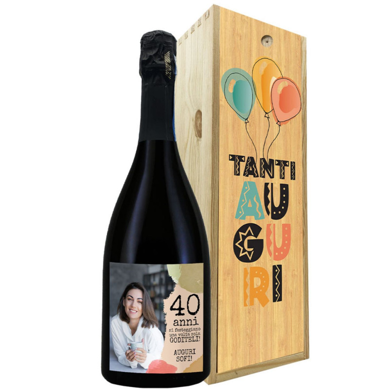 Prosecco personalizzato con cassetta in legno idea regalo compleanno 40 anni
