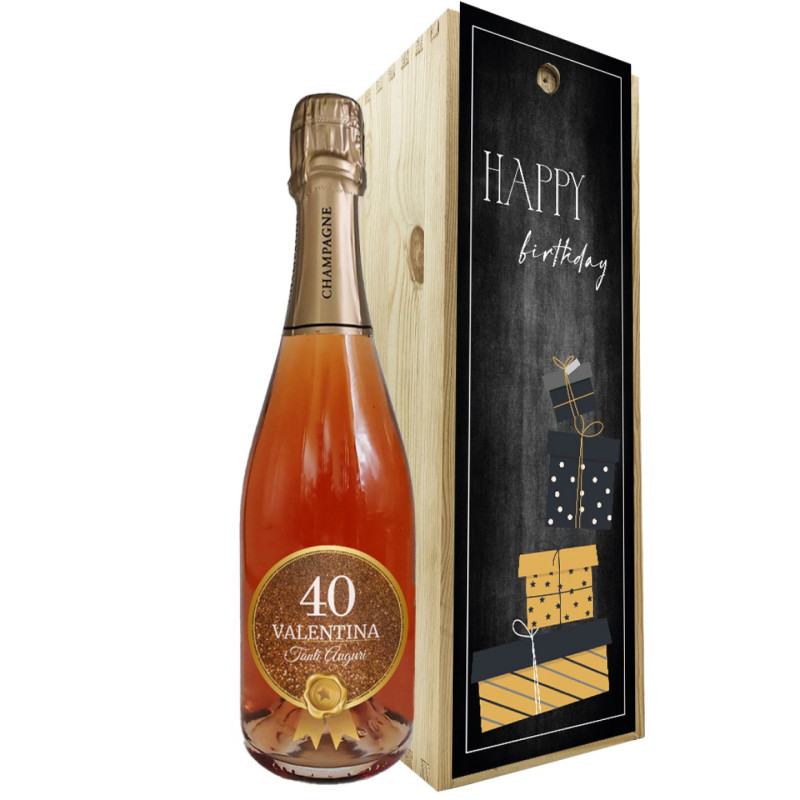 Champagne personalizzato con cassetta in legno idea regalo compleanno 40 anni