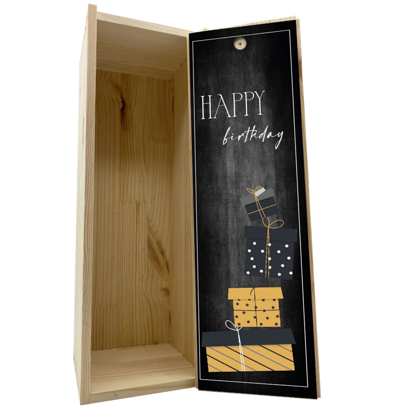 Wooden box 1 bottle 0.75 L - Happy Birthday Black Gold Gift - Image 3