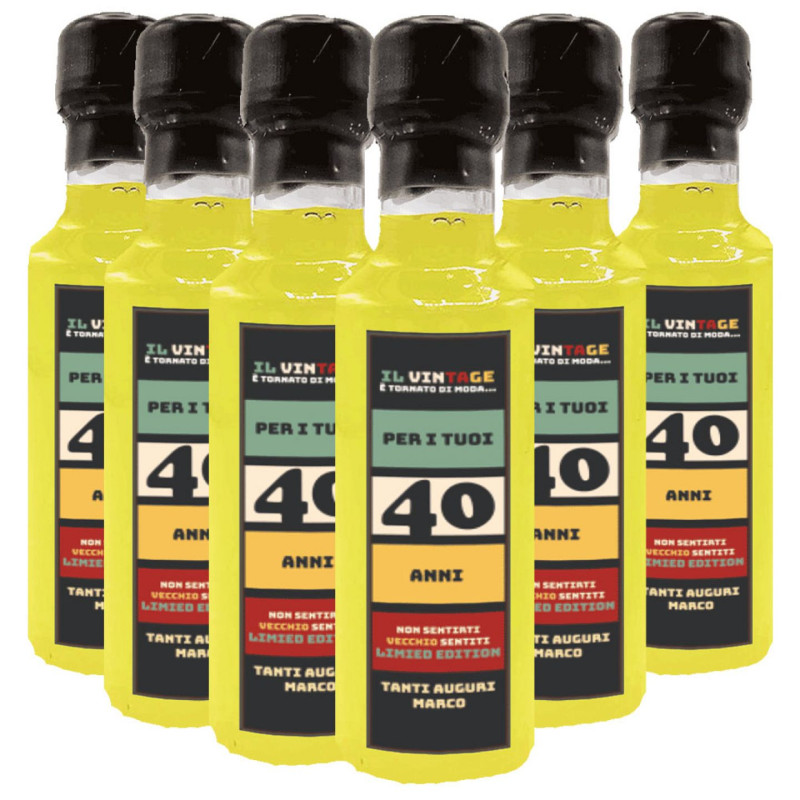 12 bottiglie mignon 0.10 lt. - Limoncello personalizzato per compleanno 40 anni