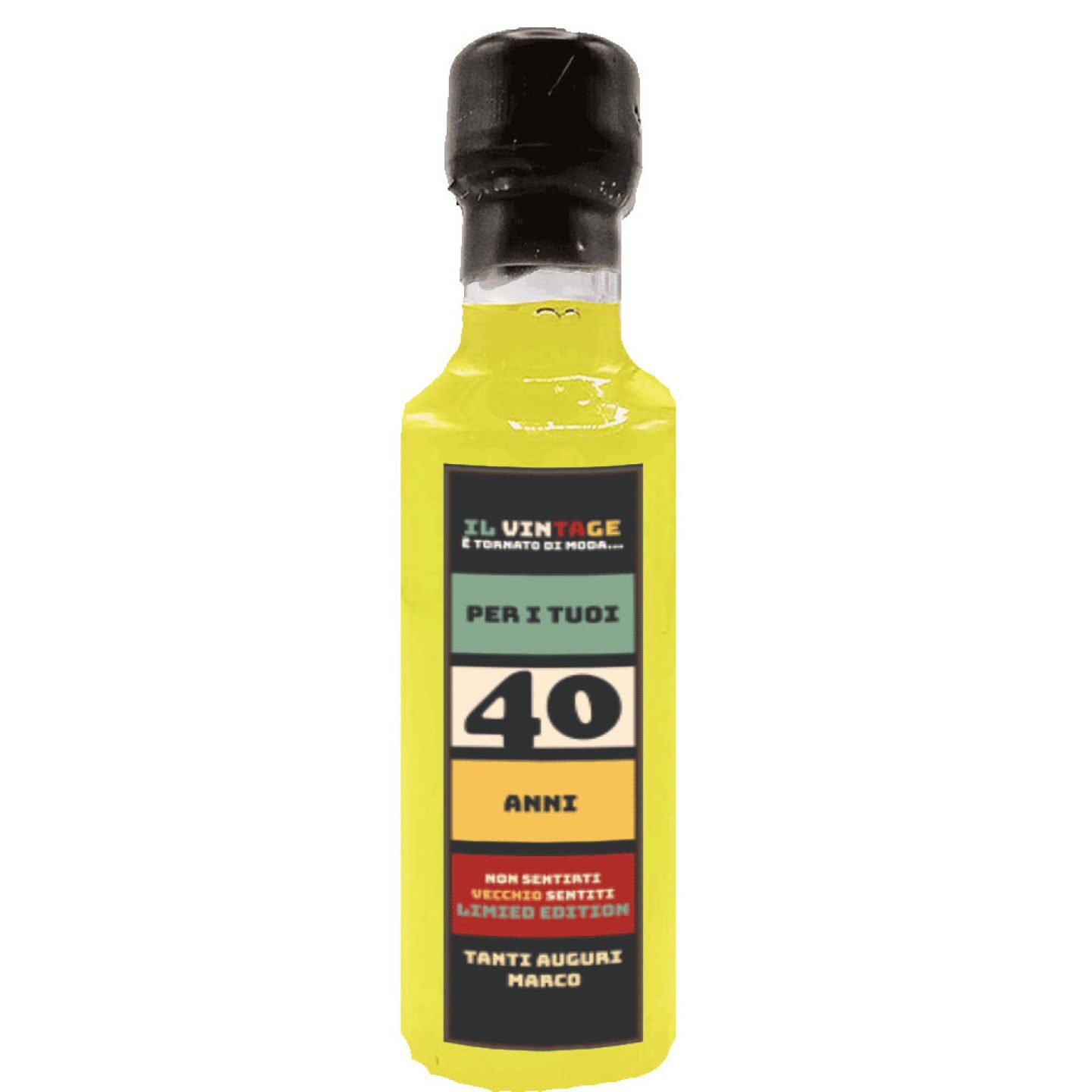 12 bottiglie mignon 0.10 lt. - Limoncello personalizzato per compleanno 40 anni - 2