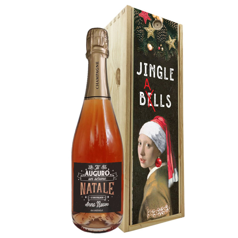 Champagne Rosé - Bottiglia personalizzata con cassetta regalo per Natale
