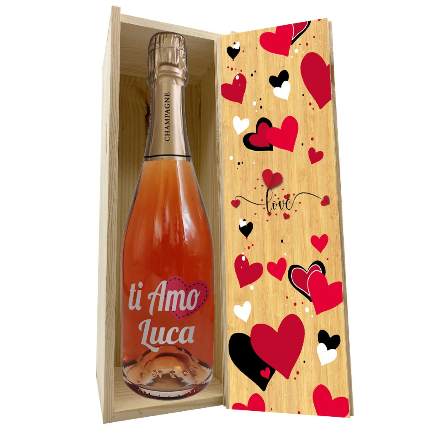 Champagne Rosé personalizzata con cassetta in legno - idea regalo per San Valentino o Regalo Anniversario - 4