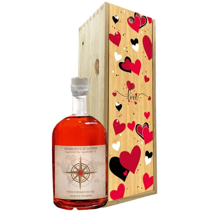 Red Dry Gin personalizzato con cassetta regalo - Idea Regalo Anniversario o San Valentino