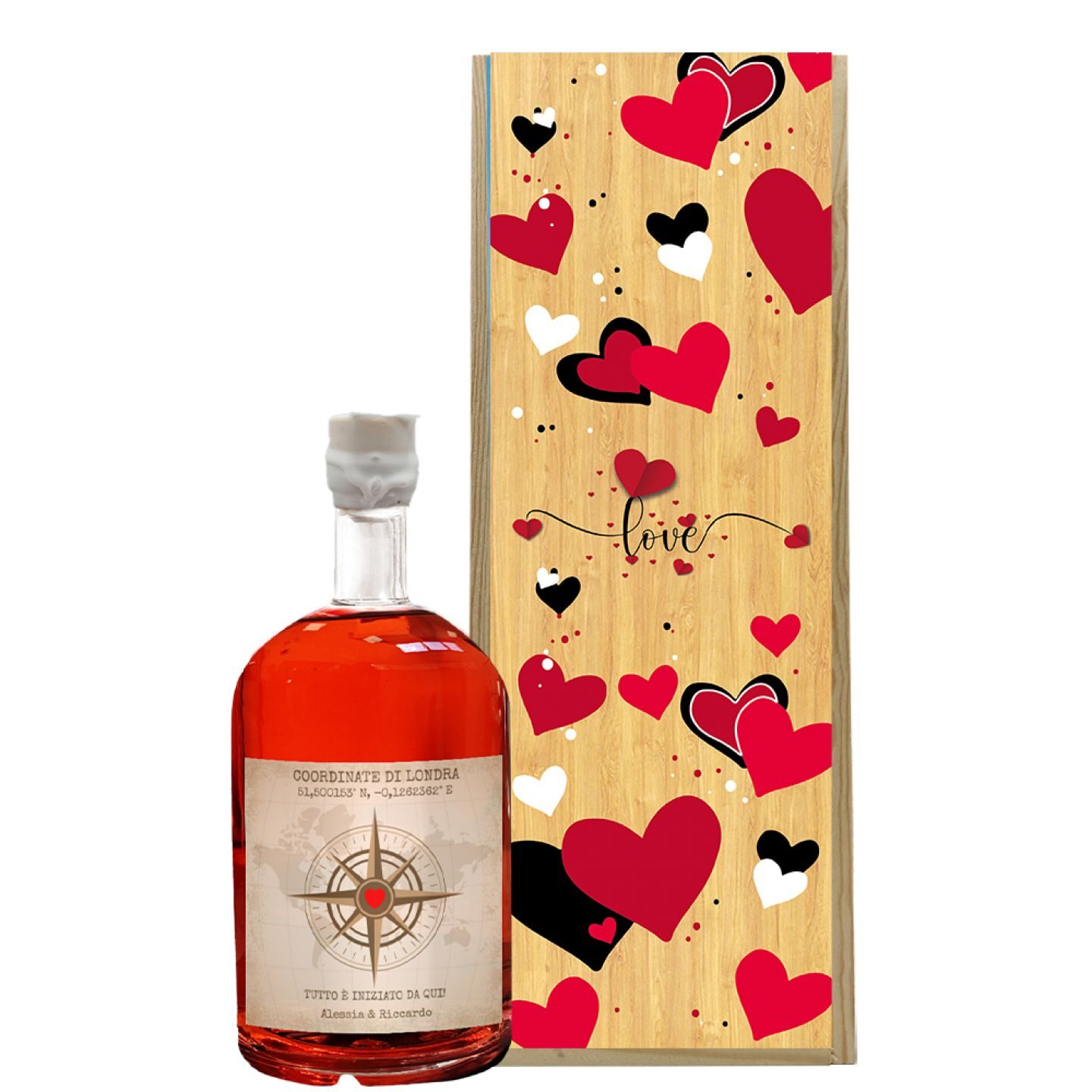 Red Dry Gin personalizzato con cassetta regalo - Idea Regalo Anniversario o San Valentino - 1