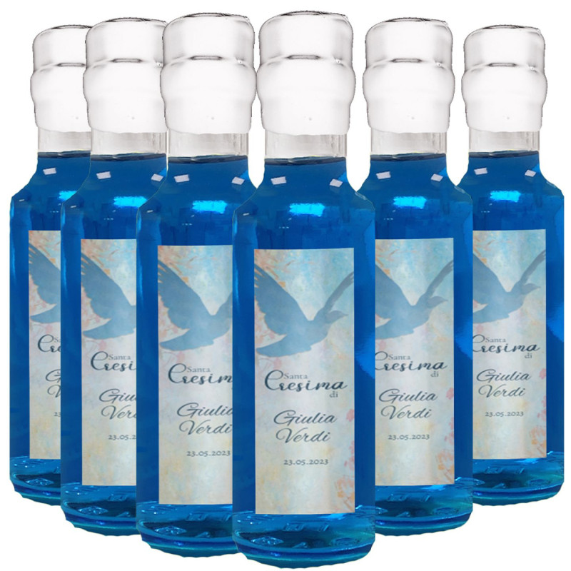 12 Bomboniere Blue Dry Gin - bottiglie mignon 0.10 lt. - mini bottiglie di Gin aromatizzato idea per bomboniere cresima