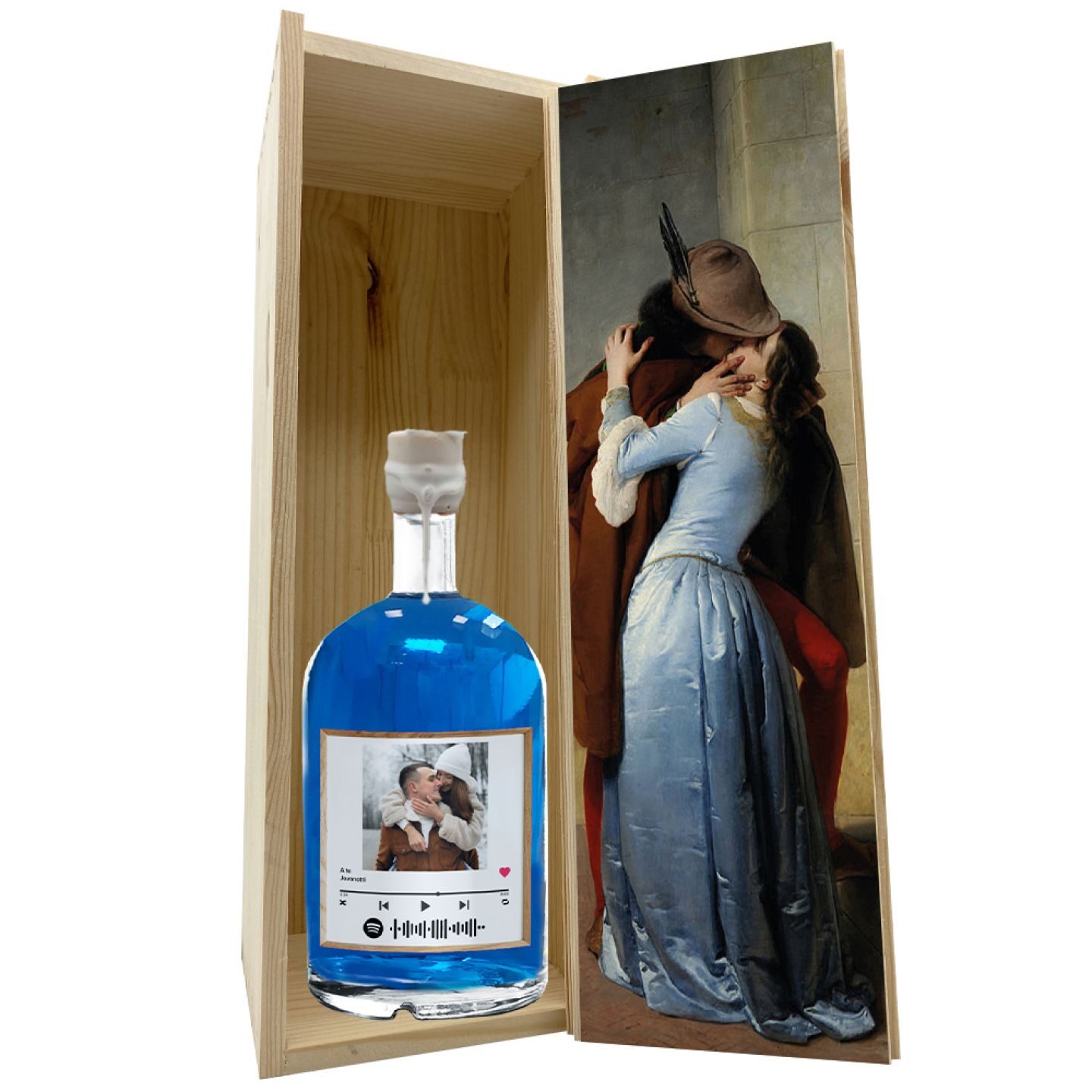 Blue Dry Gin personalizzato con cassetta regalo- Idea Regalo foto e dedica Anniversario o San Valentino - 4