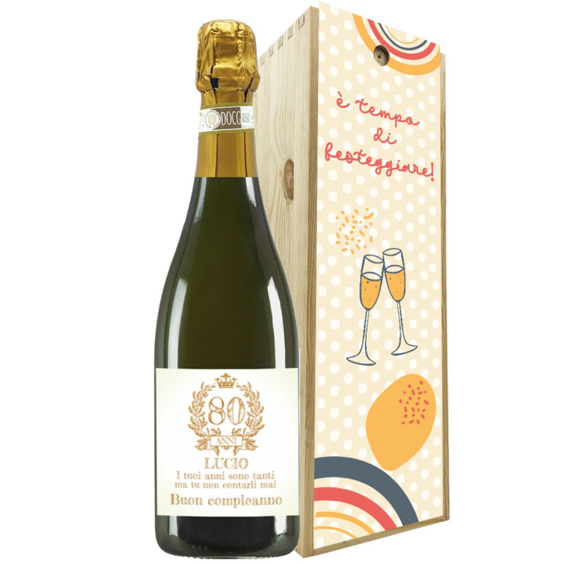 Spumante Dolce - Bottiglia personalizzata e confezione per regalo di compleanno 80 anni