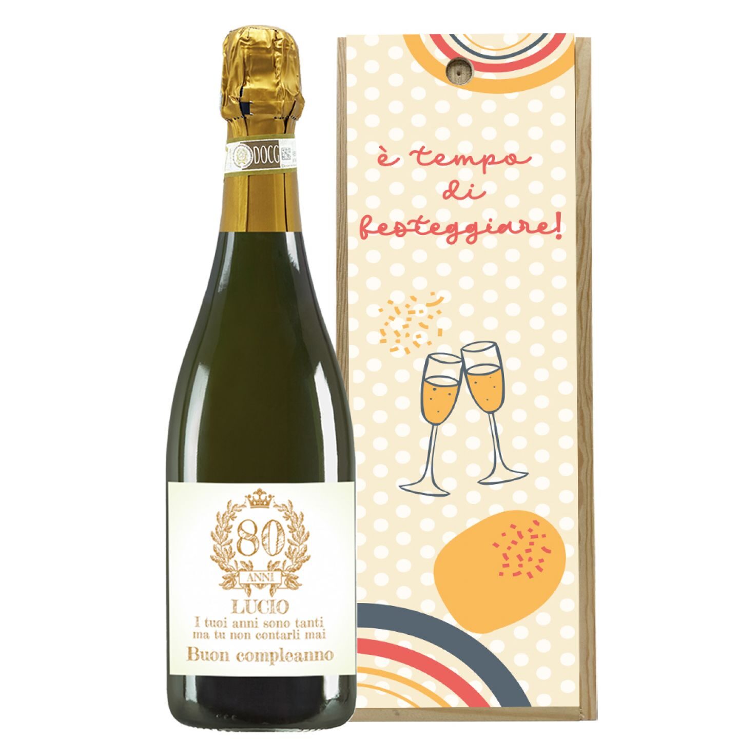 Spumante Dolce - Bottiglia personalizzata e confezione per regalo di compleanno 80 anni - 1
