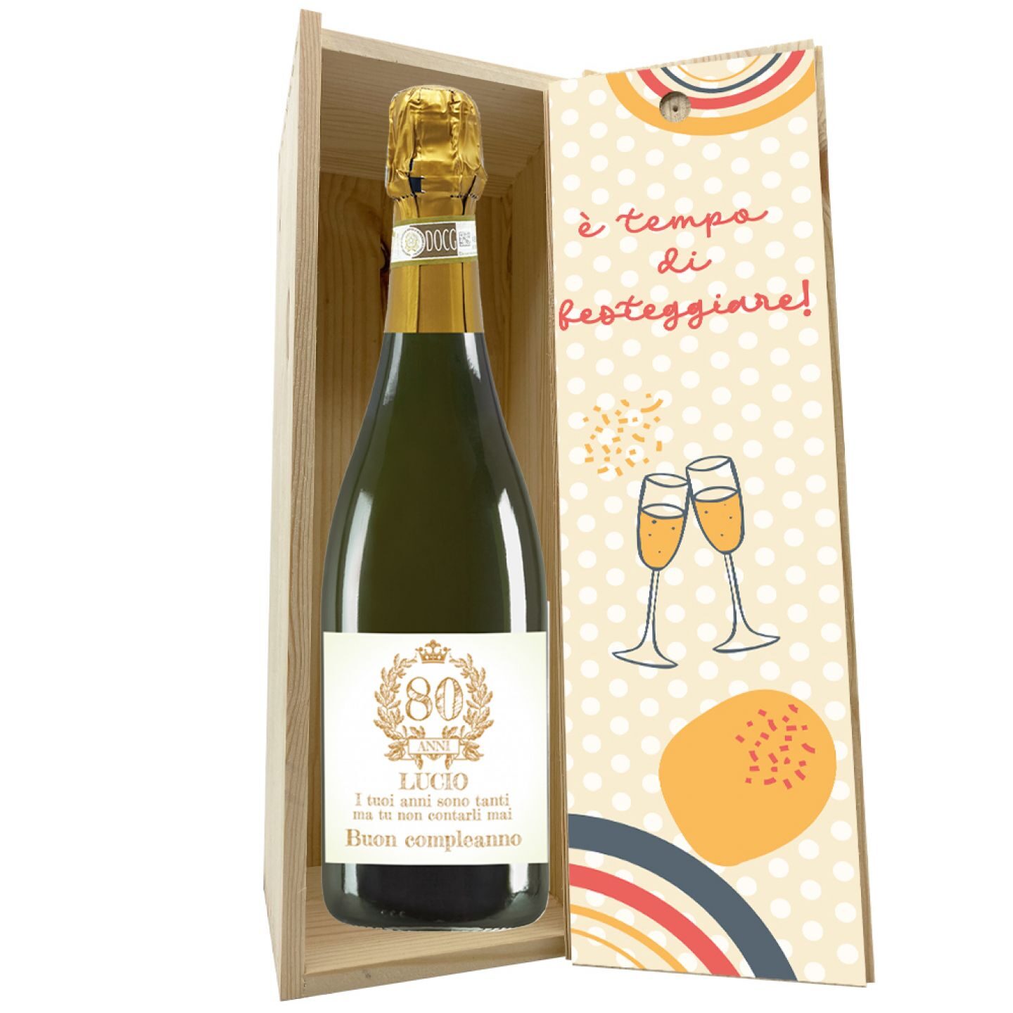 Spumante Dolce - Bottiglia personalizzata e confezione per regalo di compleanno 80 anni - 4