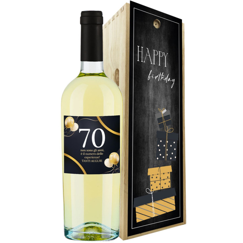 Chardonnay - Bottiglia e cassetta in legno personalizzata- idea regalo 70 anni
