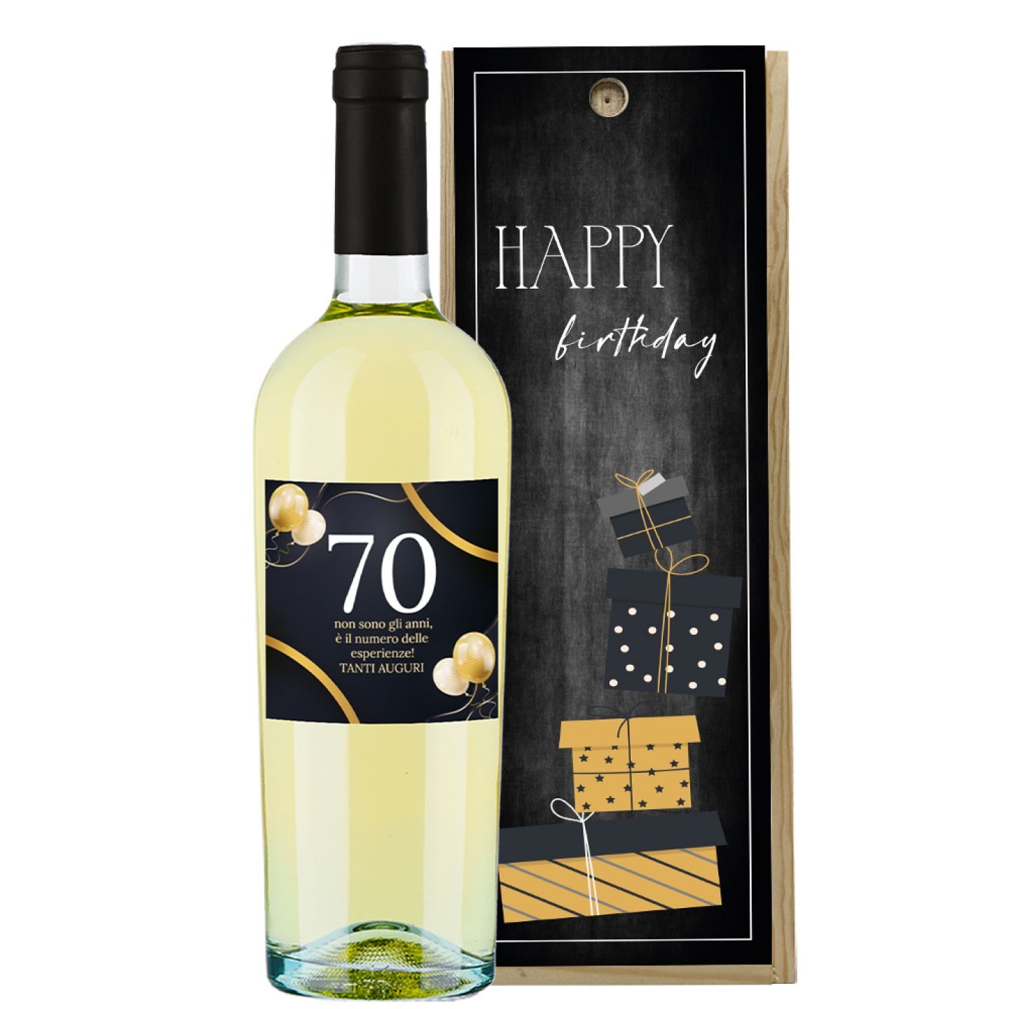 Chardonnay - Bottiglia e cassetta in legno personalizzata- idea regalo 70 anni - 1