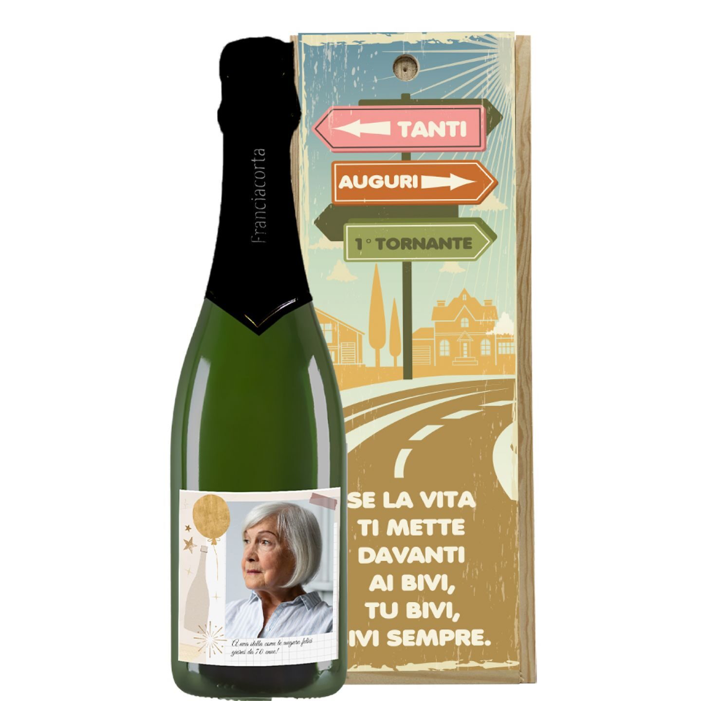 Magnum Franciacorta Brut DOCG - Idea Regalo compleanno 70 anni con cassetta in legno - 1