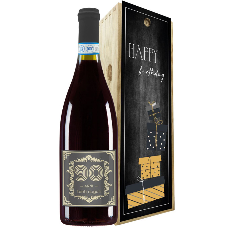 Bottiglia personalizzata e cassetta in legno - idea regalo 90 anni