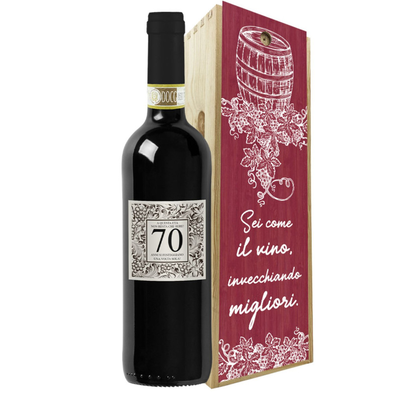 Bottiglia personalizzata con cassetta in legno - idea regalo compleanno 70 anni