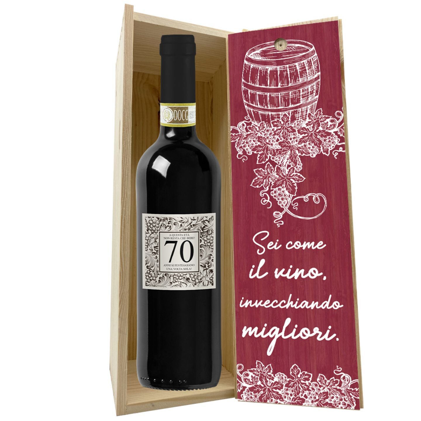 Bottiglia personalizzata con cassetta in legno - idea regalo compleanno 70 anni - 4