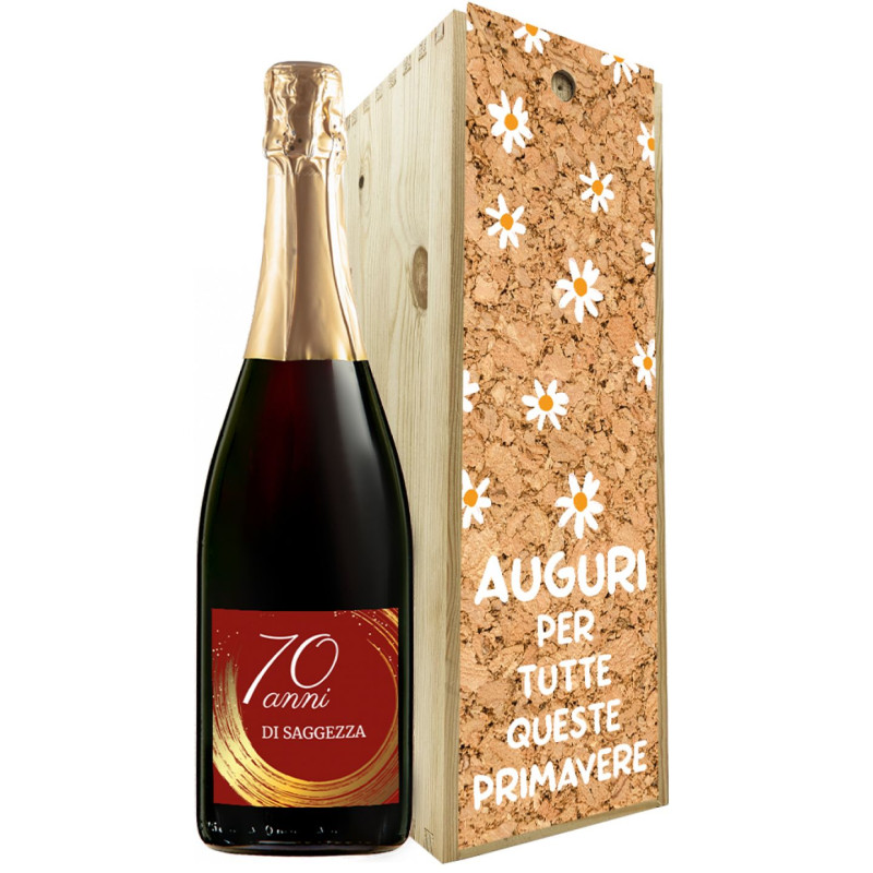 Prosecco personalizzato con cassetta in legno idea regalo compleanno 70 anni